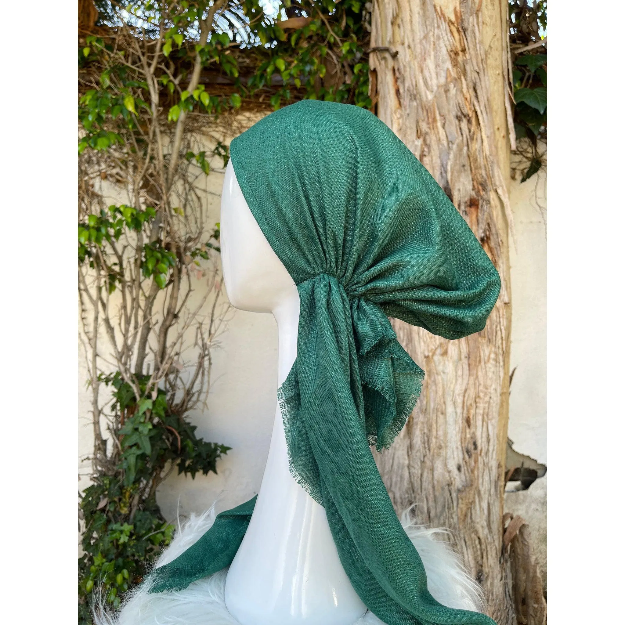 Turkish Cotton Metallic Solid Pretied w/ Long Tails - Kelly Green