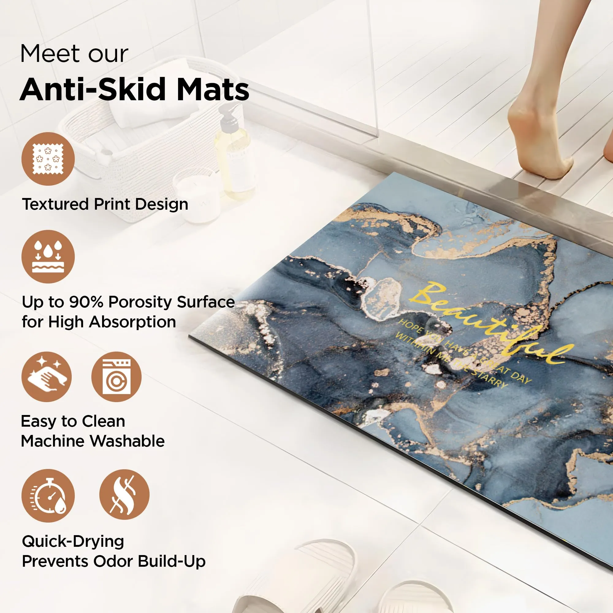 UMAI Polyester Rubber Bathroom Mat (40 * 60cm) Bath Mat | Anti Skid Mat for Bathroom Floor | Bathroom Accessories | Bathroom Mats Water Soak | Non Slip Mat for Bathroom | Floor Mat-Fluid Print