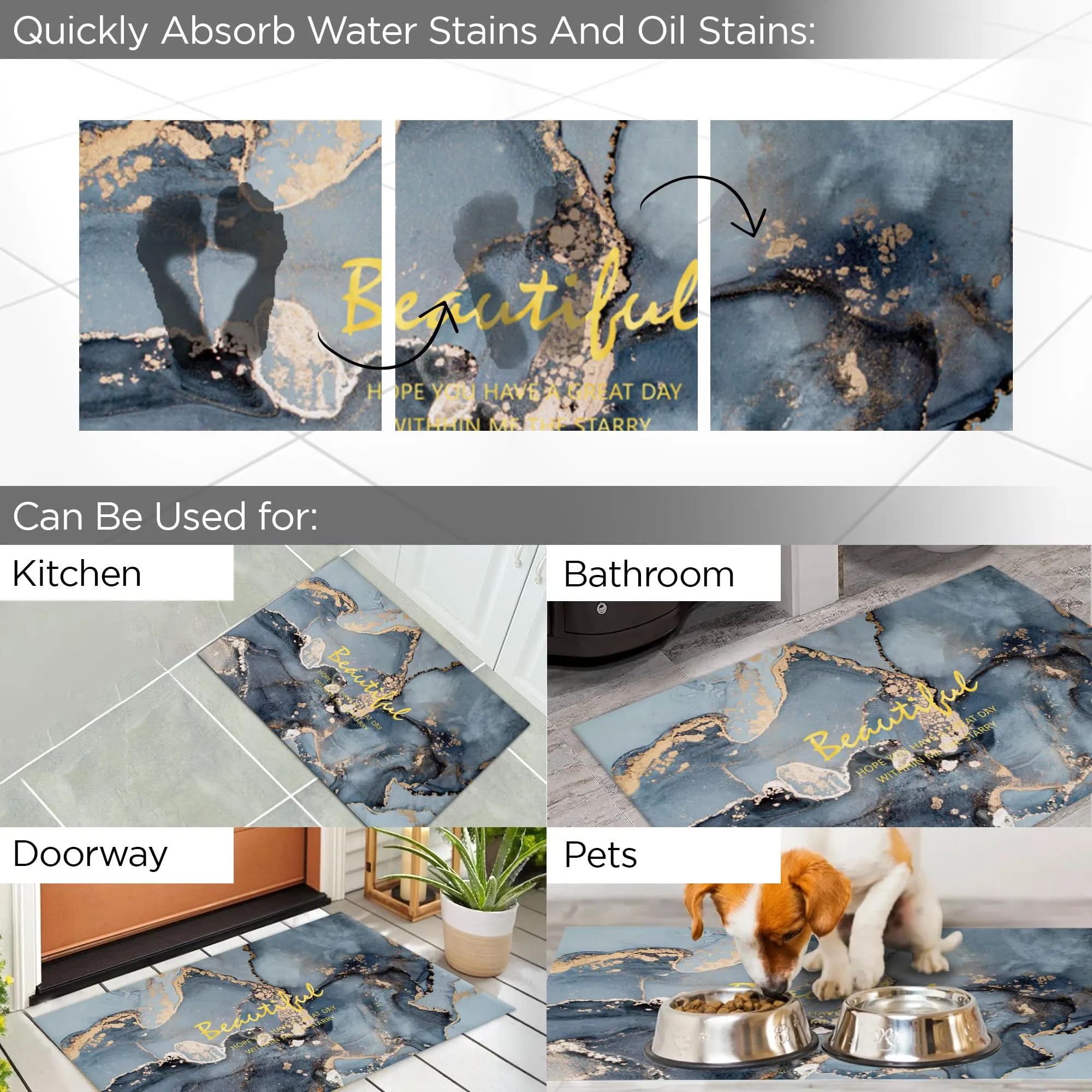 UMAI Polyester Rubber Bathroom Mat (40 * 60cm) Bath Mat | Anti Skid Mat for Bathroom Floor | Bathroom Accessories | Bathroom Mats Water Soak | Non Slip Mat for Bathroom | Floor Mat-Fluid Print
