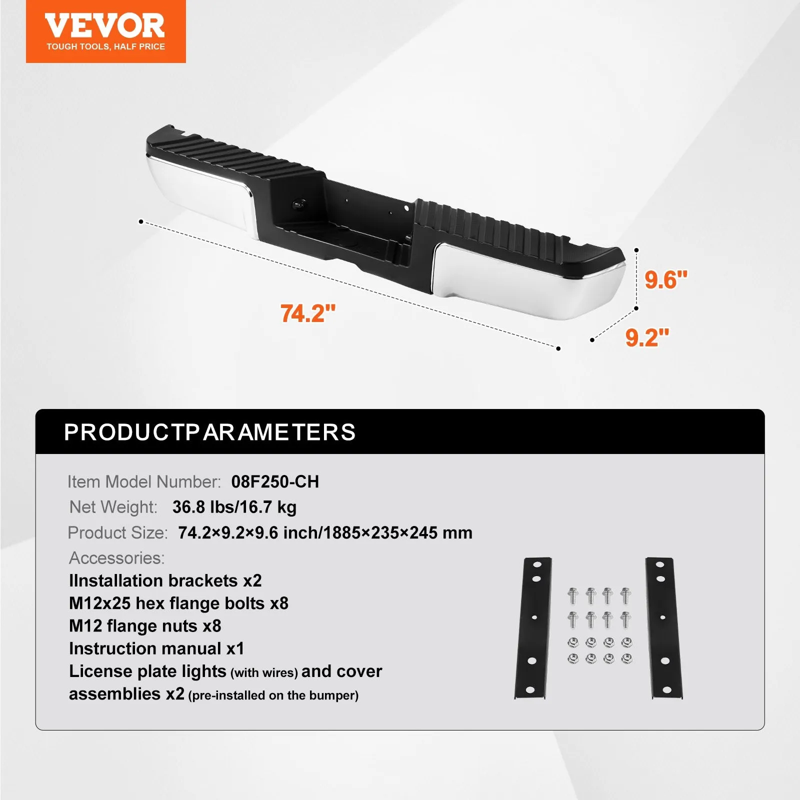 Vevor Rear Step Bumper Steel Compatible with 2008-2016 Ford F250/F350 Super Duty New