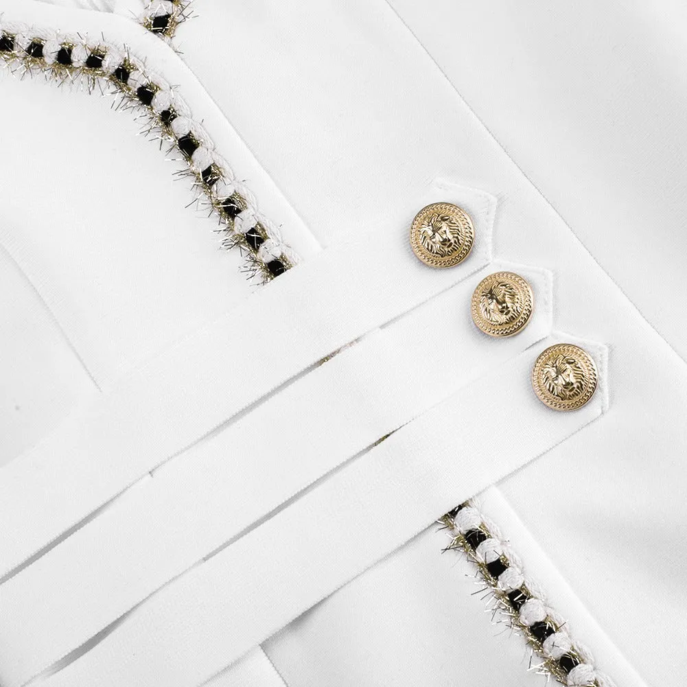 White Long Sheer Sleeve Bandage Bodycon Dress