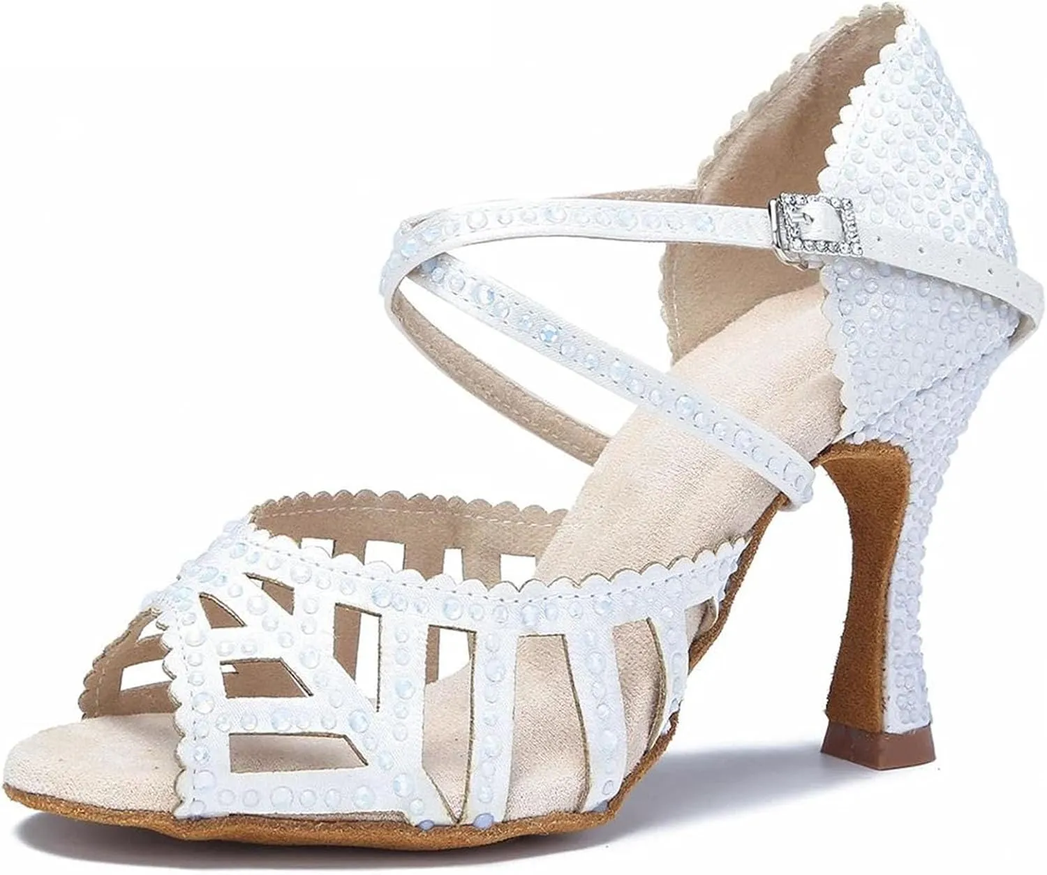 White Wedding Shoes - Jazz/Salsa Ballroom Latin Heels (9cm/3.54")