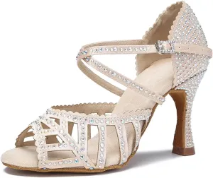 White Wedding Shoes - Jazz/Salsa Ballroom Latin Heels (9cm/3.54")