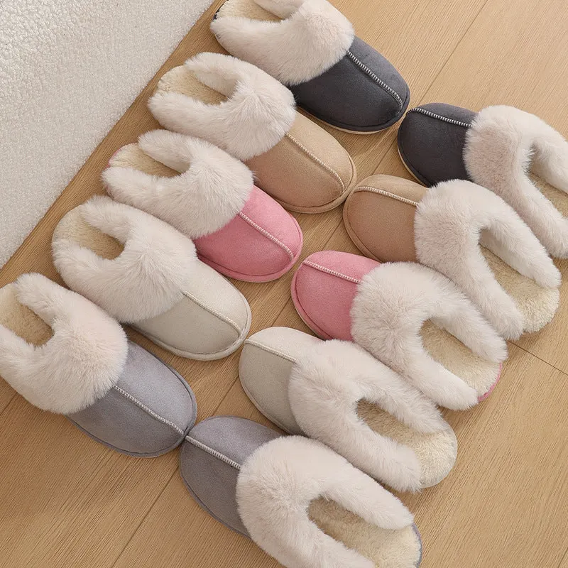 Winter Warm Plush Home Slippers Indoor Fur Slippers Women Soft Lined Cotton Shoes Comfy Non-Slip Bedroom Fuzzy House Shoes Women Couple
