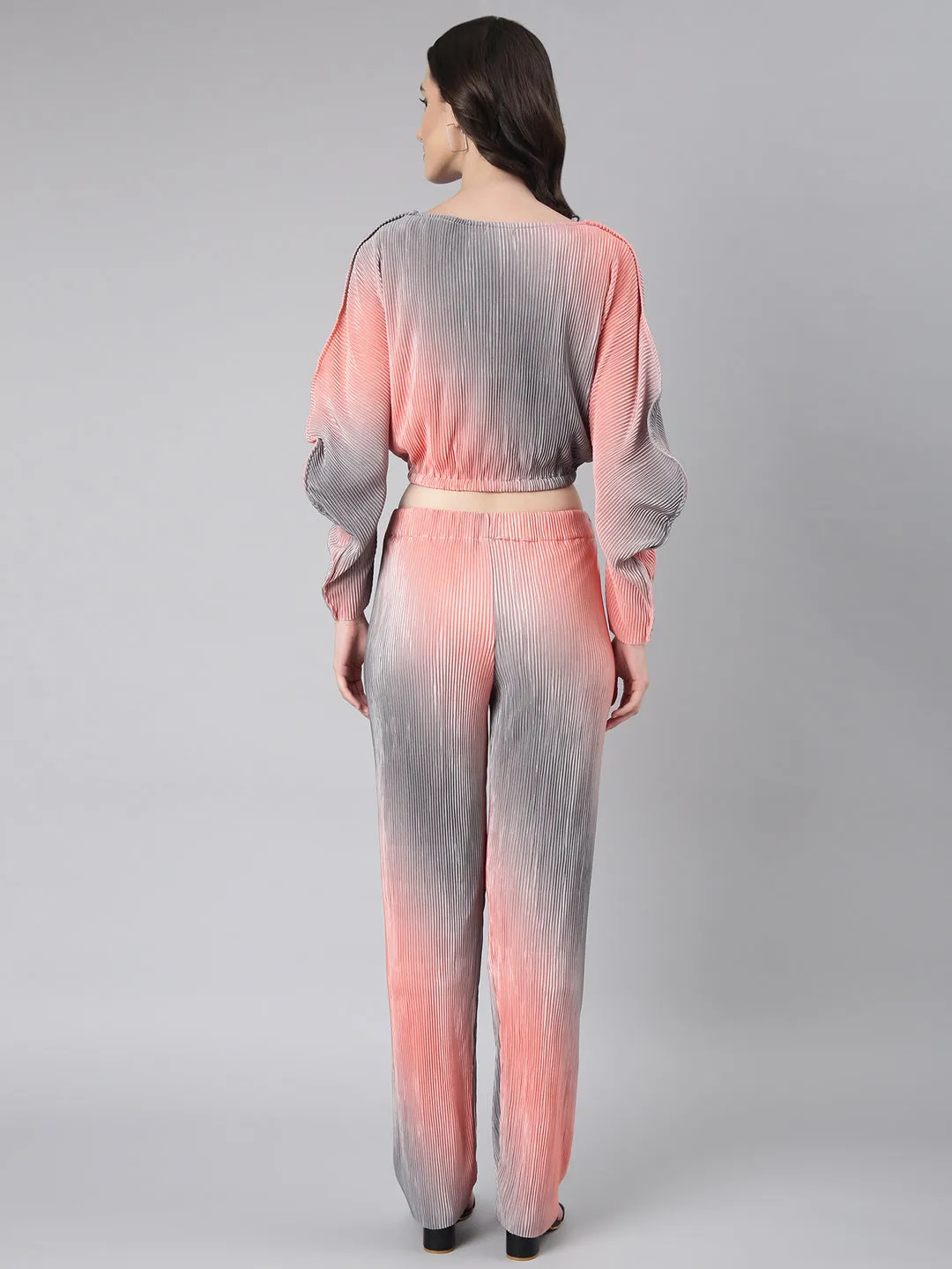 Women Coral Boat Neck Coral Dyed Co-Ords