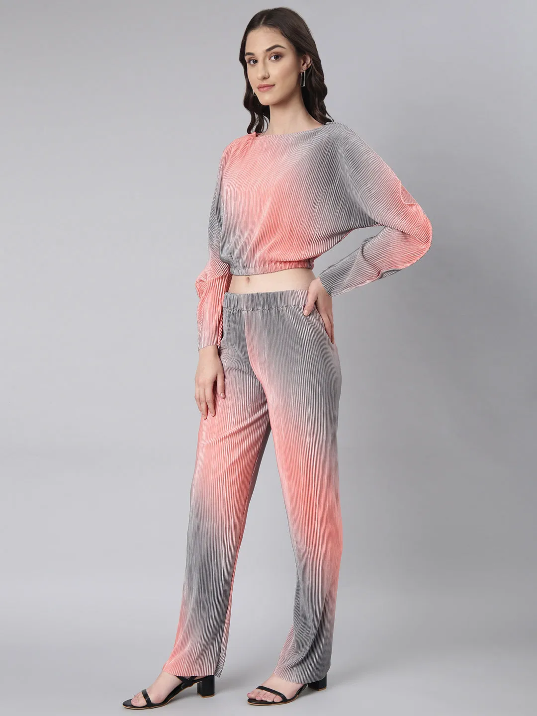Women Coral Boat Neck Coral Dyed Co-Ords