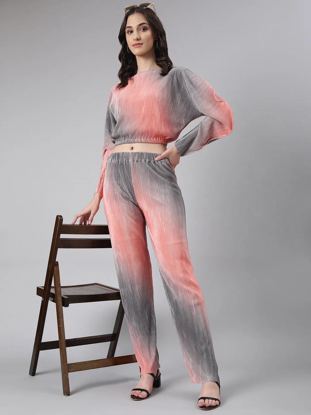 Women Coral Boat Neck Coral Dyed Co-Ords