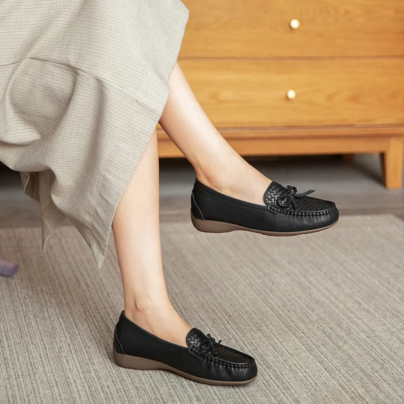 Women Retro Handcraft Plaited Leather Soft Loafers
