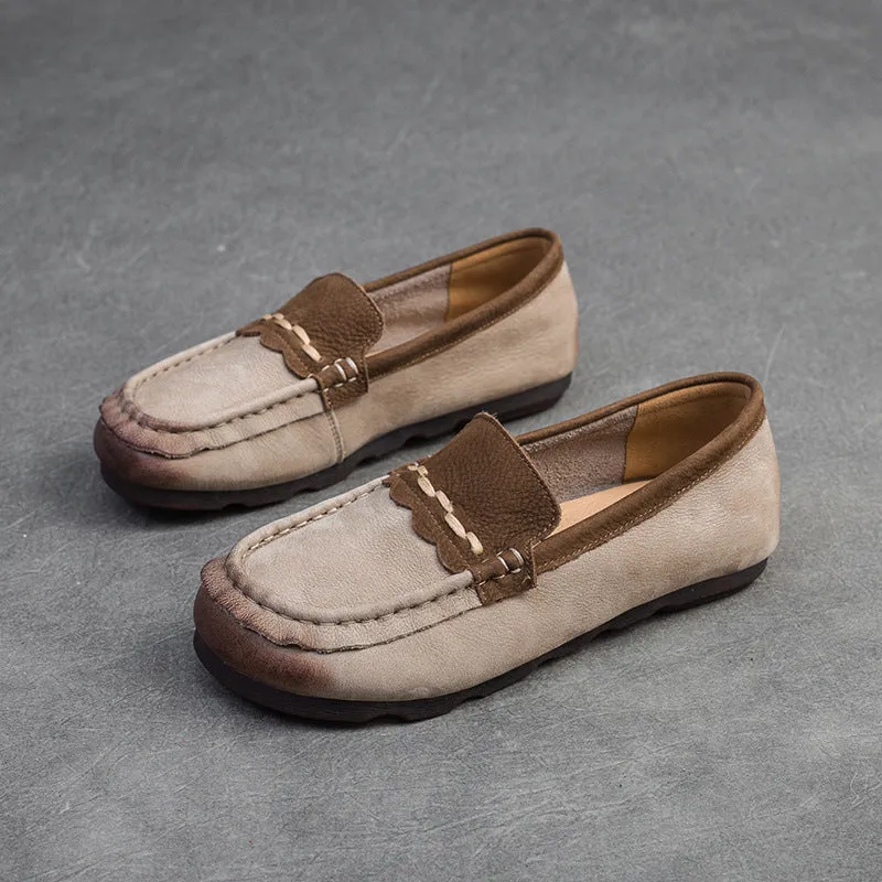 Women Retro Soft Leather Flat Casual Loafers