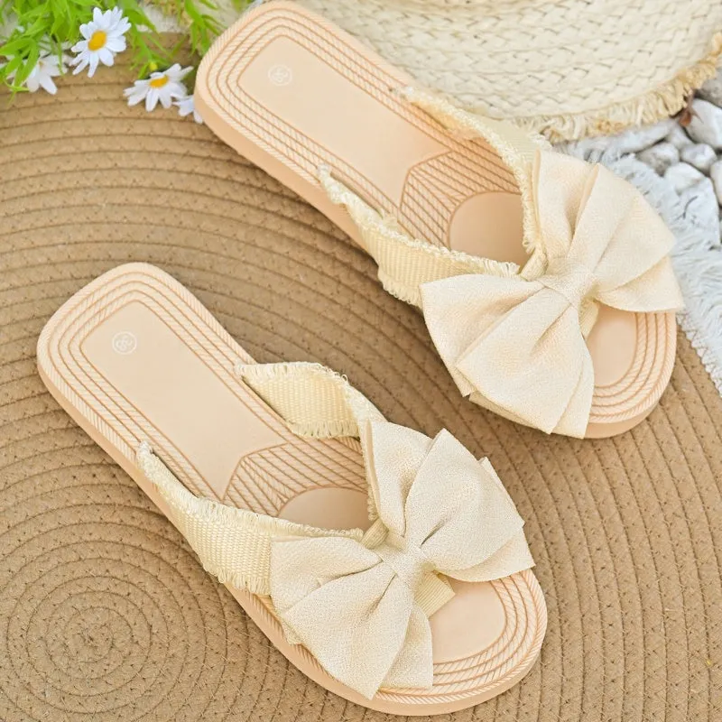 Womens Comfortable Stylish Flip Flops with Bow Decoration
