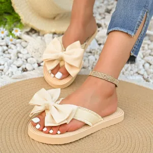 Womens Comfortable Stylish Flip Flops with Bow Decoration