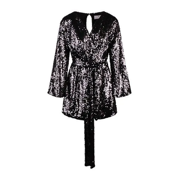 Womens Forever Unique Black Sequin Wrap Playsuit